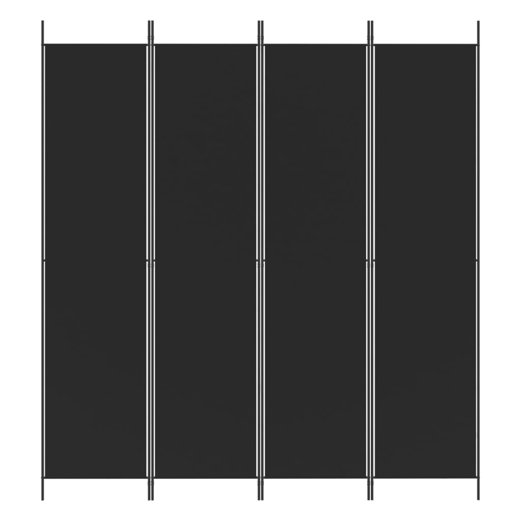 Kamerscherm met 4 panelen 200x220 cm stof zwart