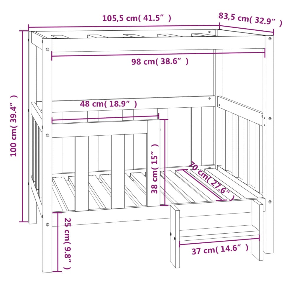 vidaXL Hondenmand 105,5 x 83,5 x 100 cm massief grenenhout zwart