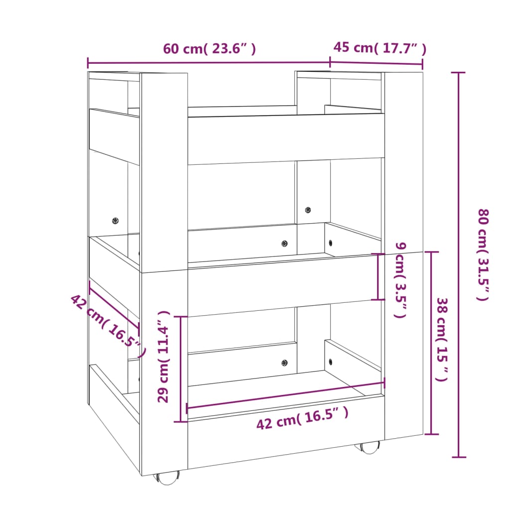 Keukentrolley 60x45x80 cm bewerkt hout wit