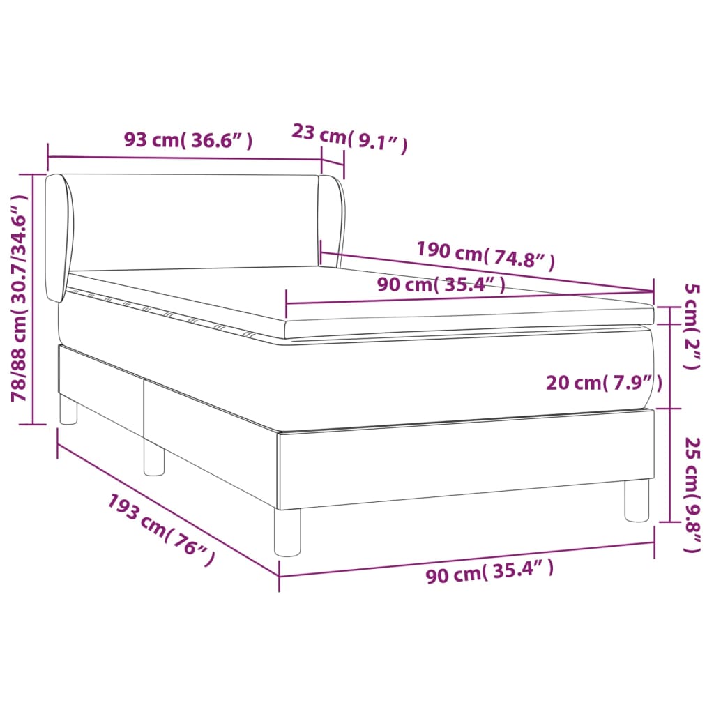 Boxspring met matras stof zwart 90x190 cm