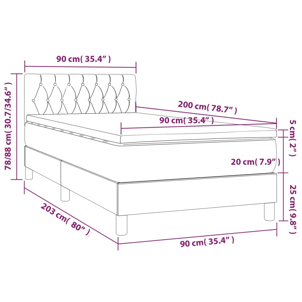 Boxspring met matras stof zwart 90x200 cm