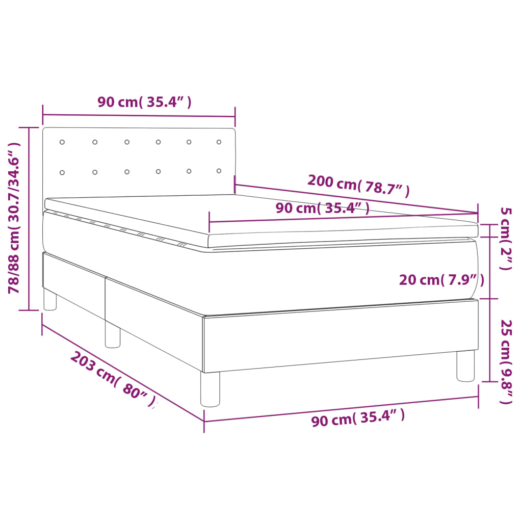 Boxspring met matras stof zwart 90x200 cm