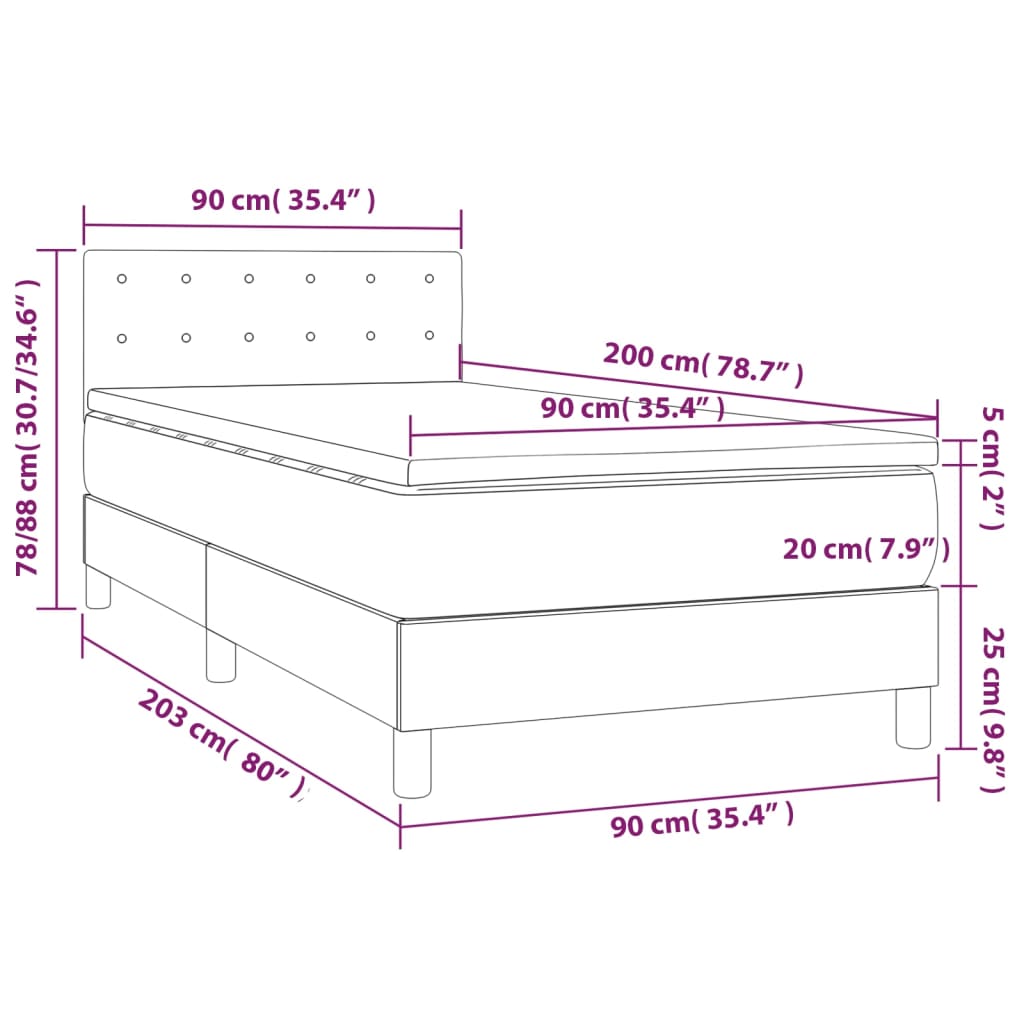 Boxspring met matras stof zwart 90x200 cm