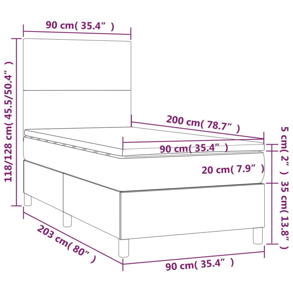 Boxspring met matras stof zwart 90x200 cm