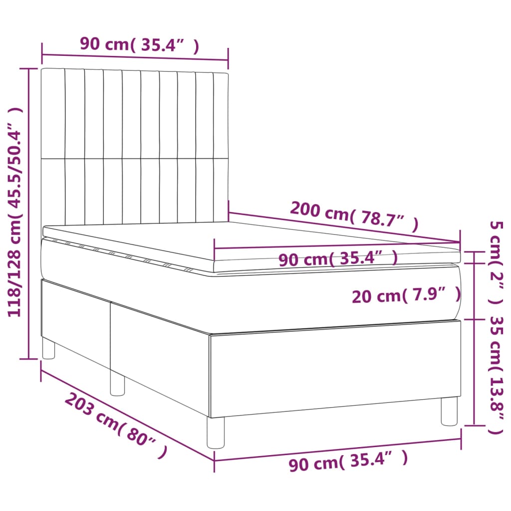 Boxspring met matras stof zwart 90x200 cm