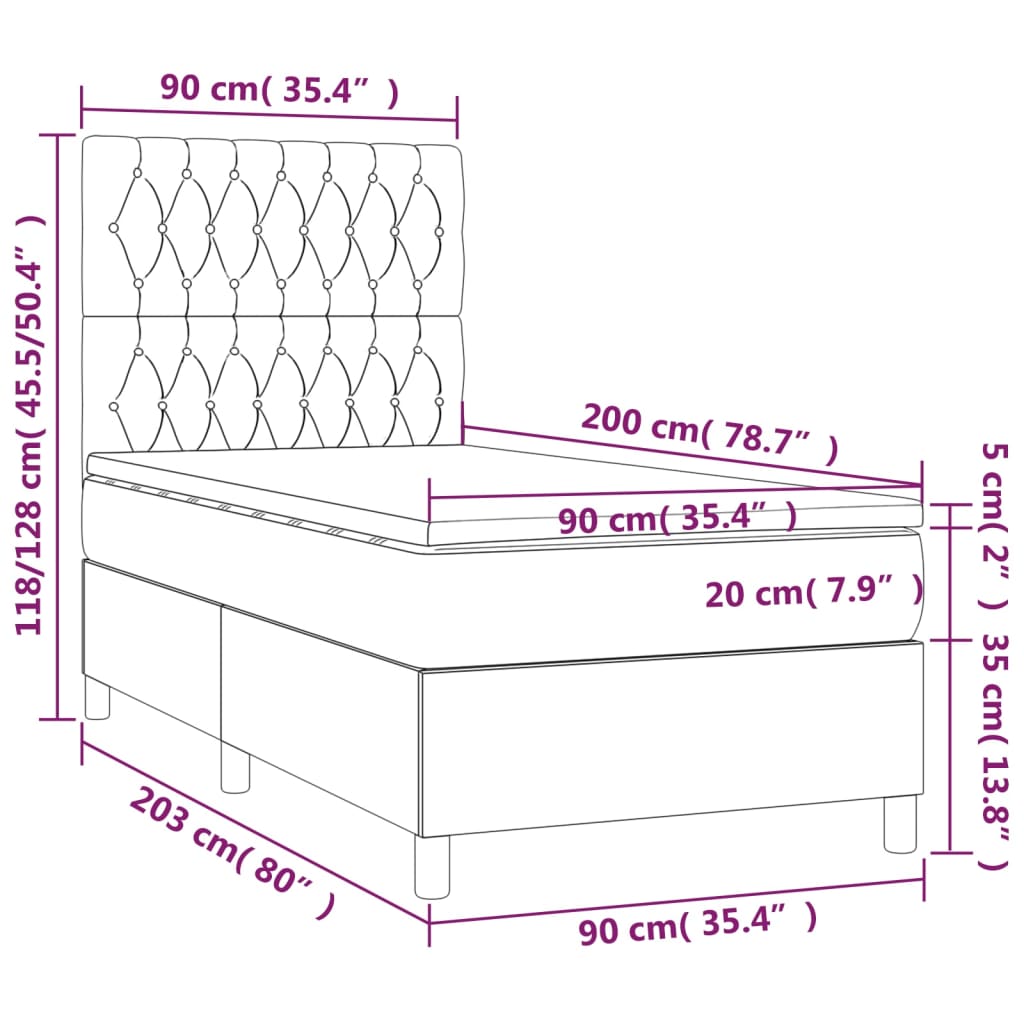 Boxspring met matras stof zwart 90x200 cm