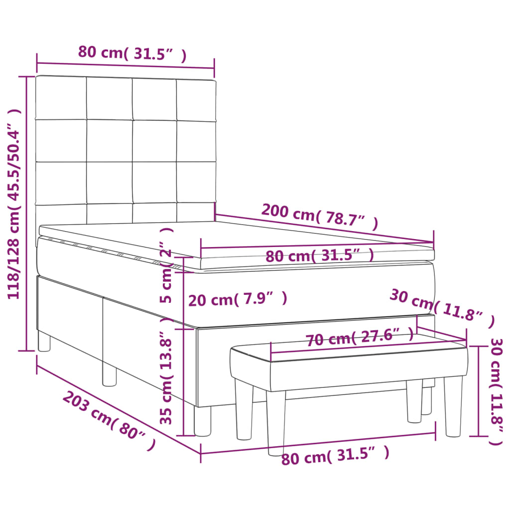 Boxspring met matras stof zwart 80x200 cm