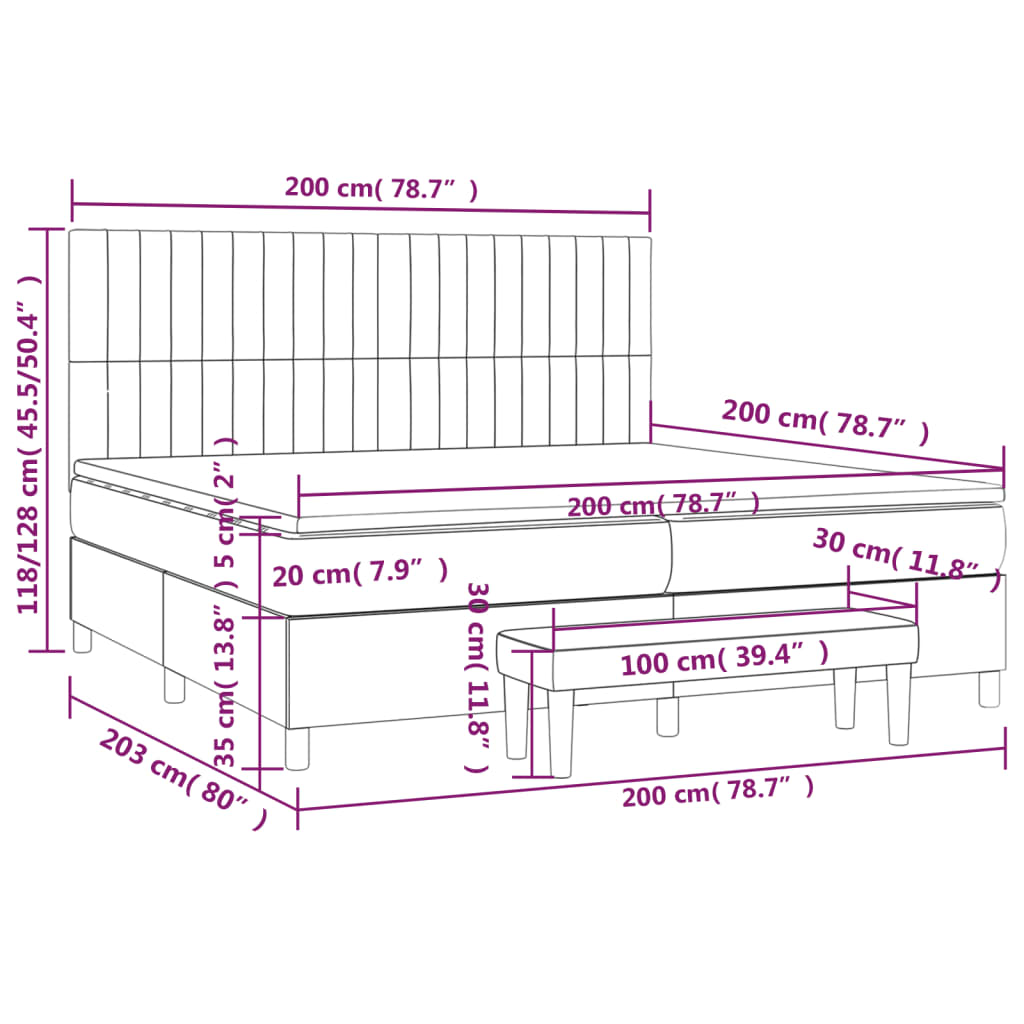 Boxspring met matras stof zwart 200x200 cm