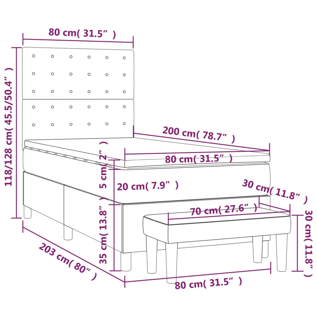 Boxspring met matras stof zwart 80x200 cm