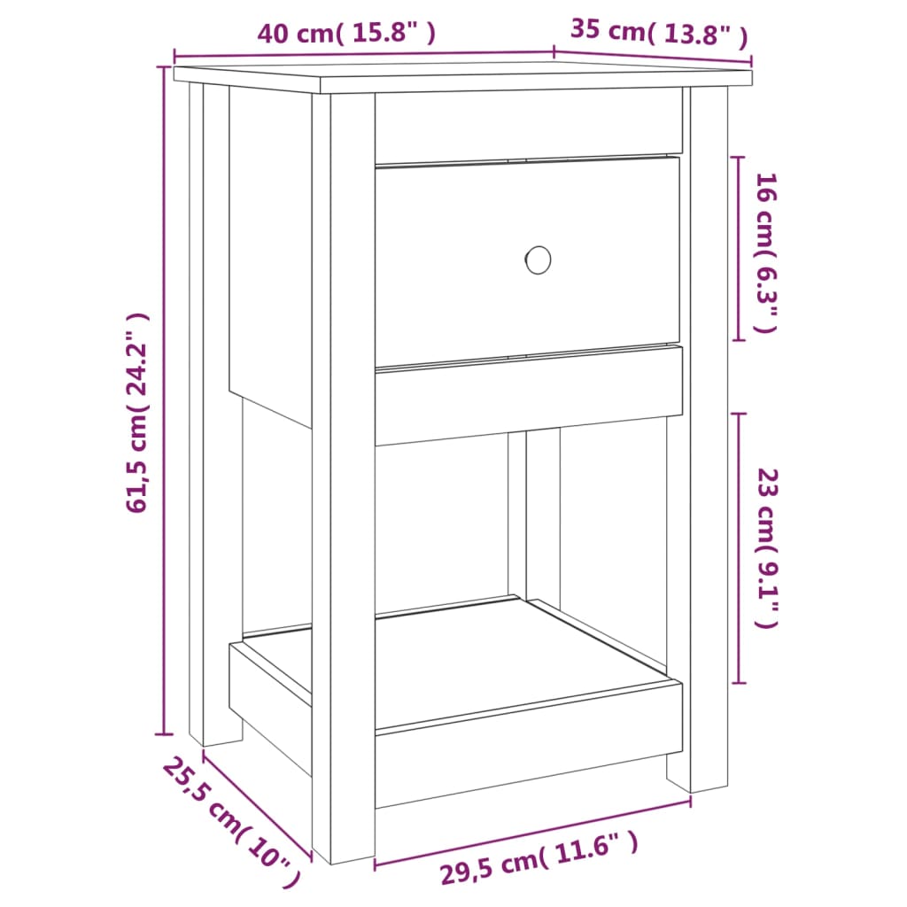 Nachtkastjes 2 st 40x35x61,5 cm massief grenenhout zwart