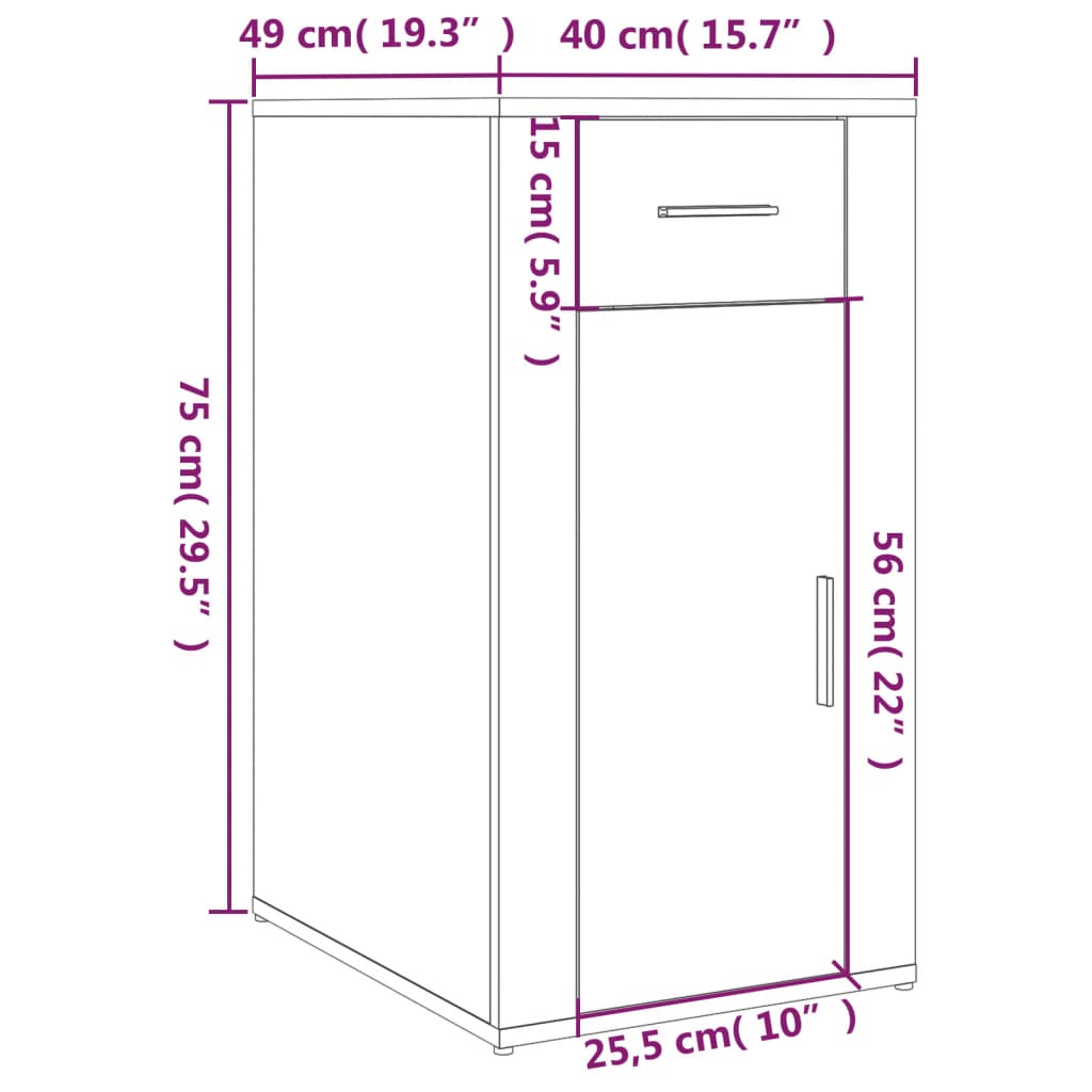 Bureaukastje 40x49x75 cm bewerkt hout zwart