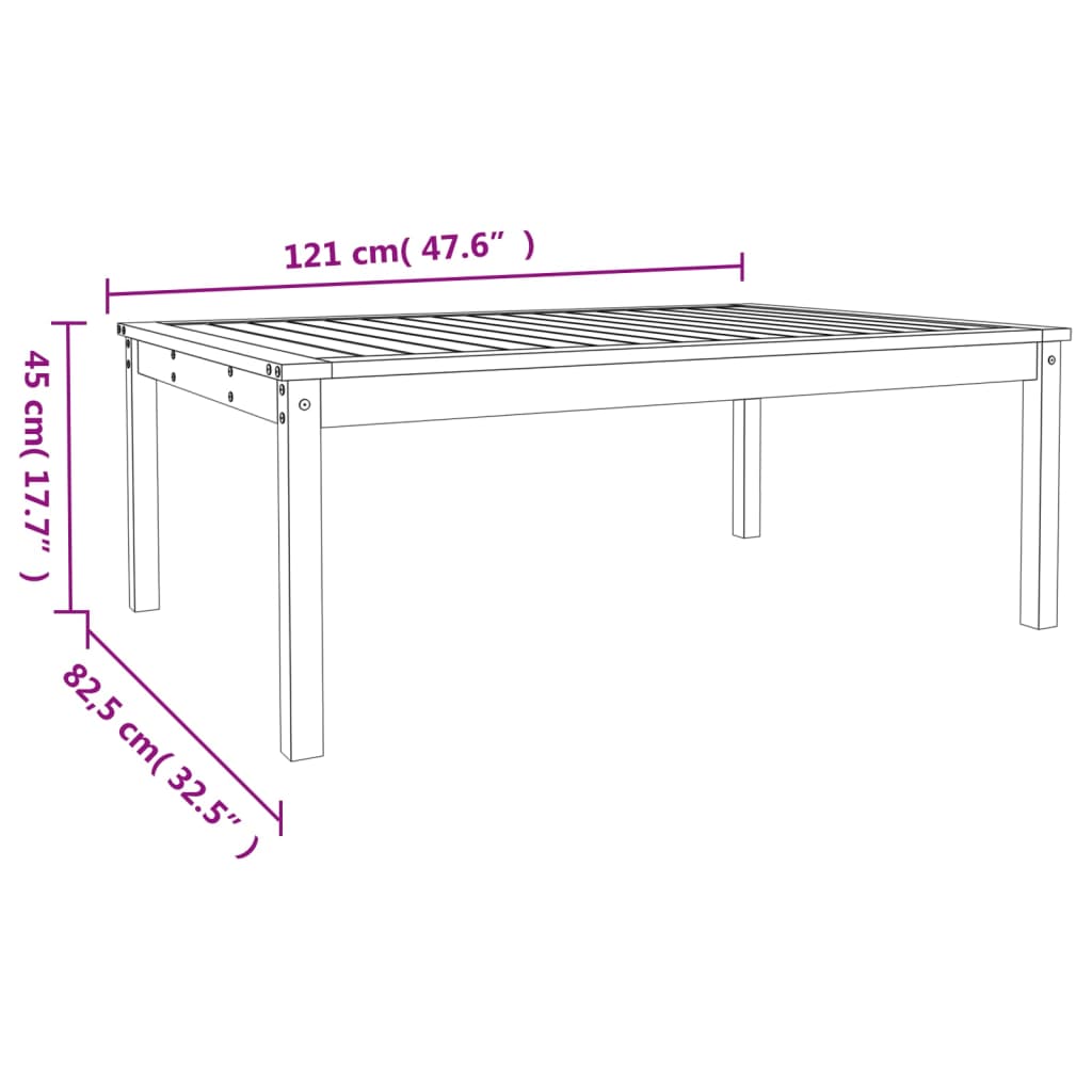 Tuintafel 121x82,5x45 cm massief grenenhout grijs