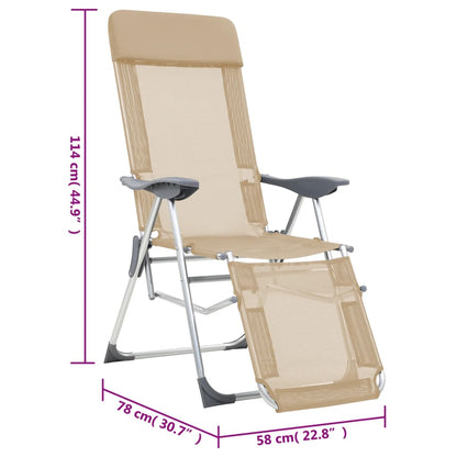 Campingstoelen met voetensteun 2 st inklapbaar textileen crème