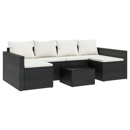 2-delige Loungeset met kussens poly rattan zwart