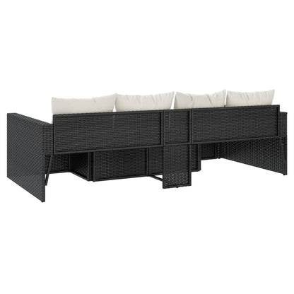 2-delige Loungeset met kussens poly rattan zwart