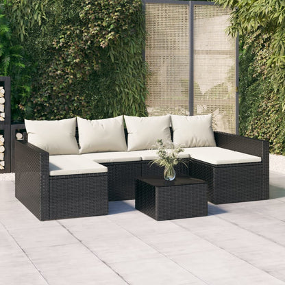 2-delige Loungeset met kussens poly rattan zwart