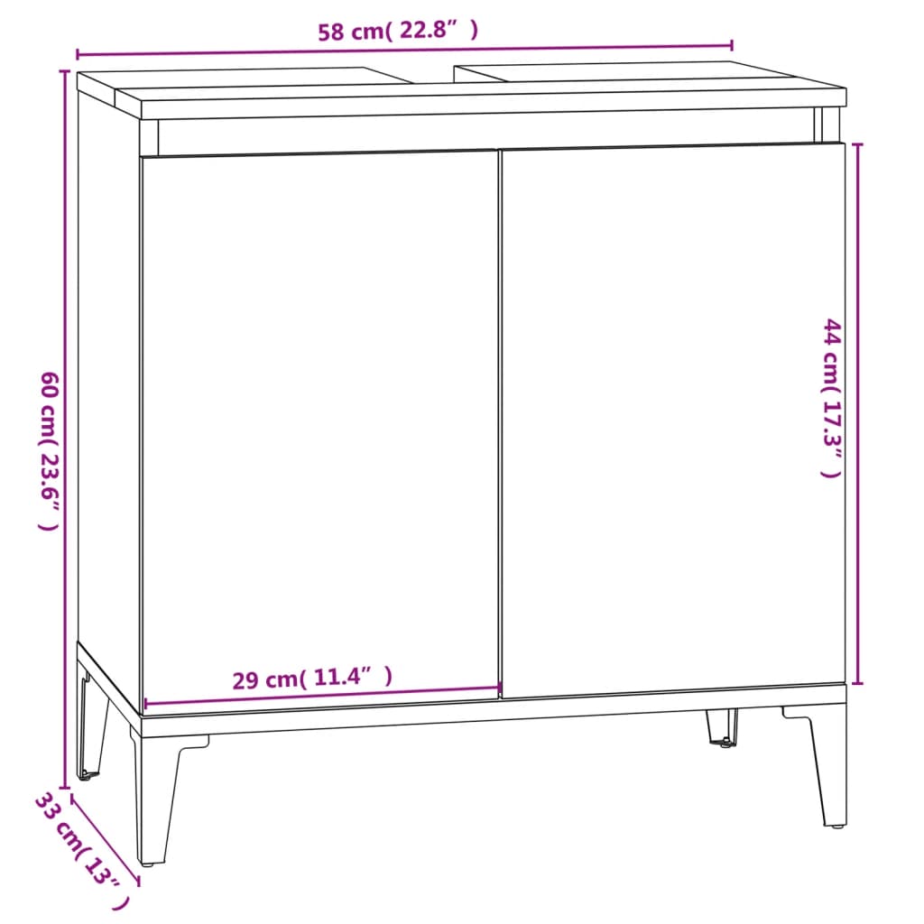 Wastafelkast 58x33x60 cm bewerkt hout bruin eikenkleur