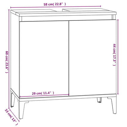 Wastafelkast 58x33x60 cm bewerkt hout bruin eikenkleur