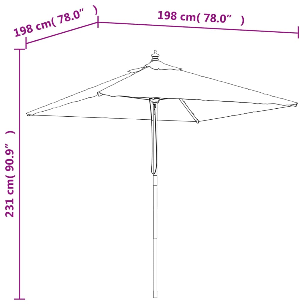 Parasol met houten paal 198x198x231 cm azuurblauw