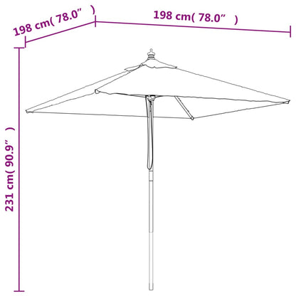 Parasol met houten paal 198x198x231 cm azuurblauw