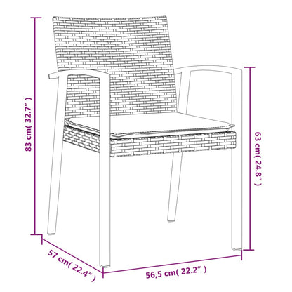 Tuinstoelen 2 st met kussens 56,5x57x83 cm poly rattan zwart