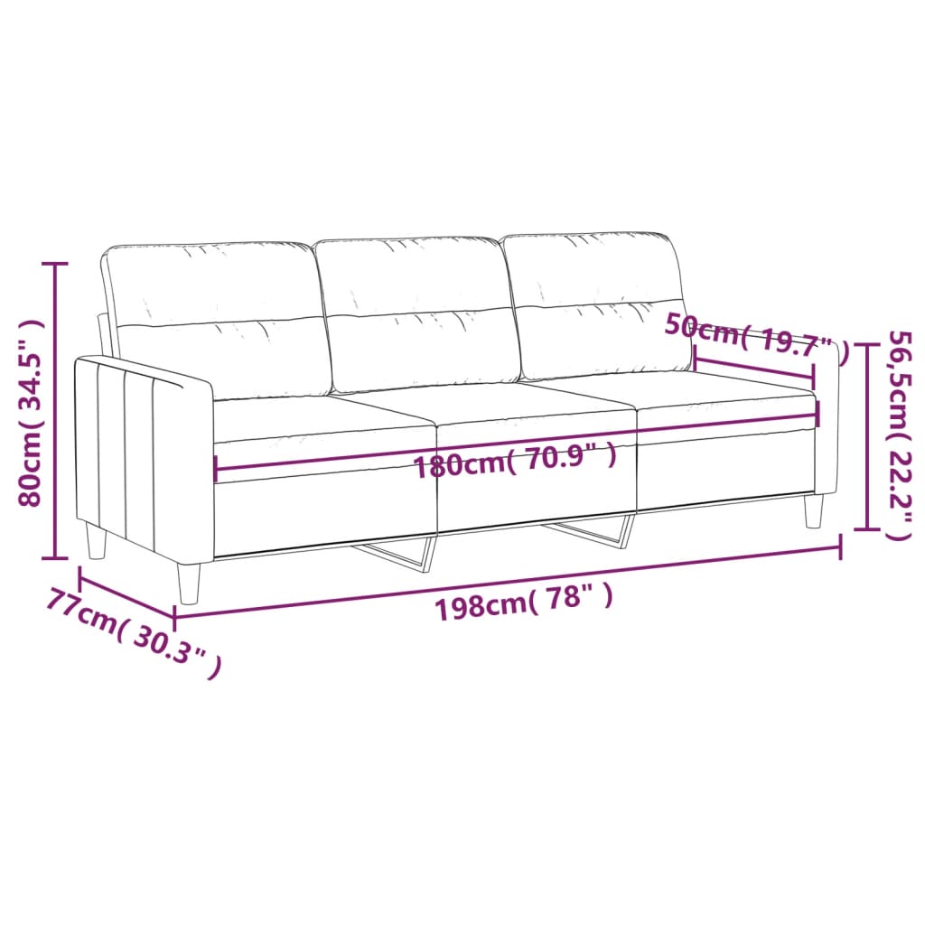 Driezitsbank 180 cm stof bruin