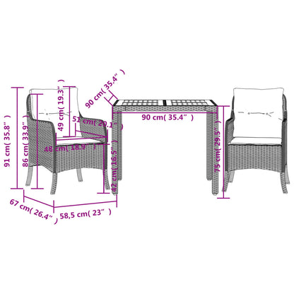 3-delige Tuinset met kussens poly rattan grijs