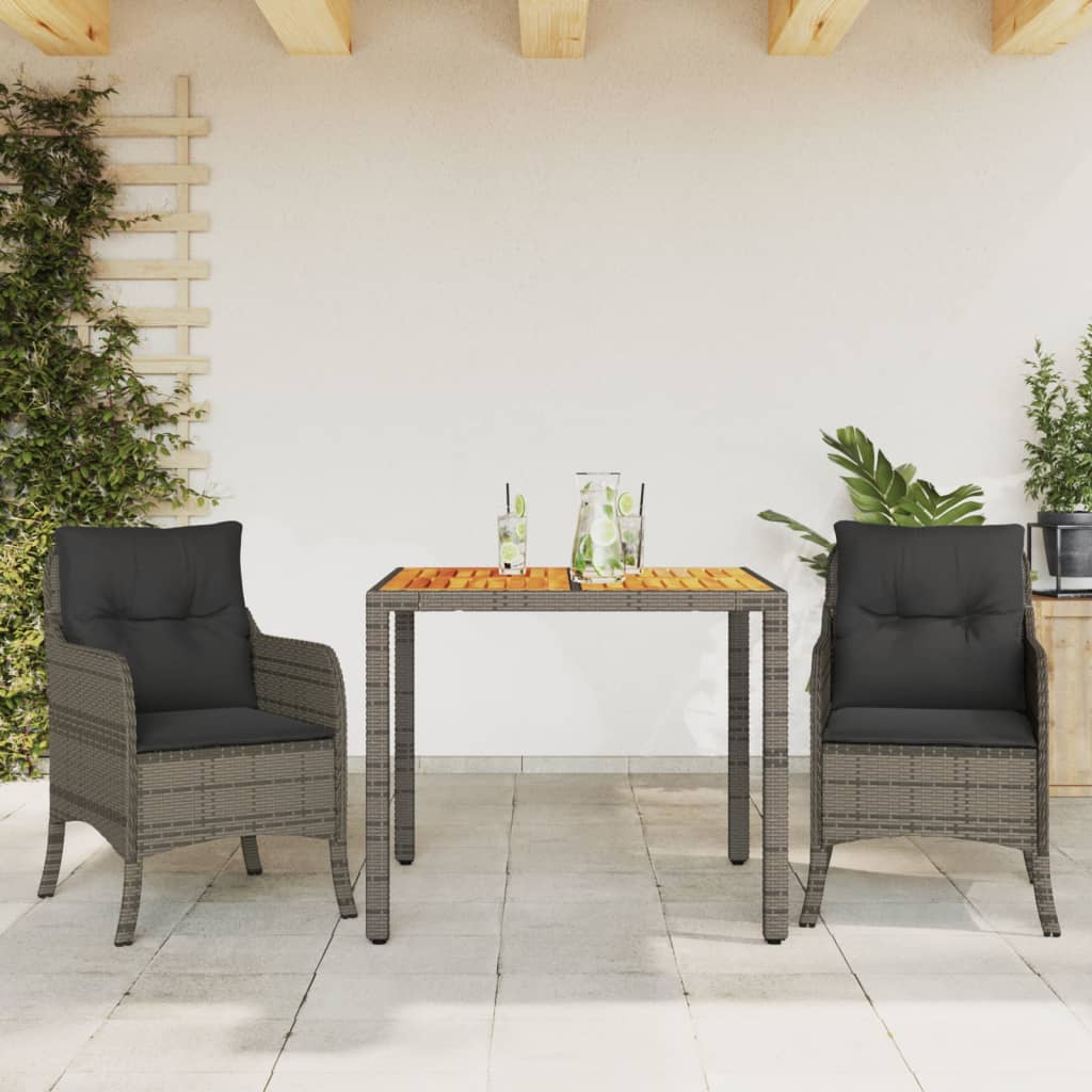 3-delige Tuinset met kussens poly rattan grijs