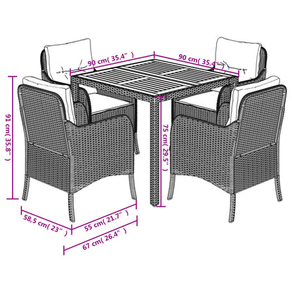 5-delige Tuinset met kussens poly rattan grijs