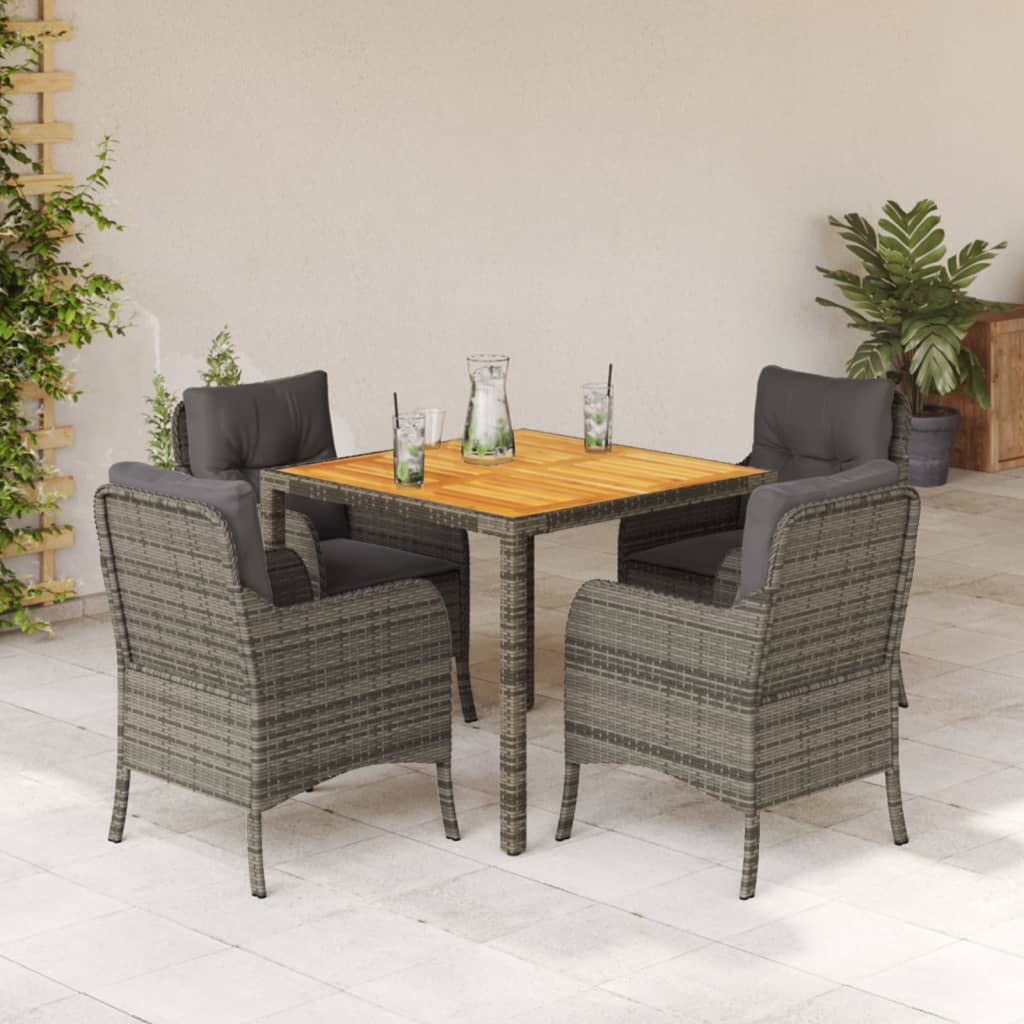 5-delige Tuinset met kussens poly rattan grijs