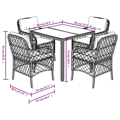 5-delige Tuinset met kussens poly rattan grijs