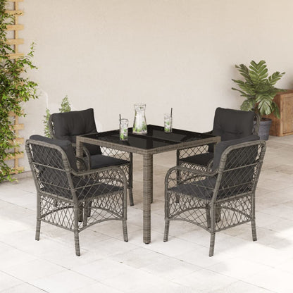 5-delige Tuinset met kussens poly rattan grijs