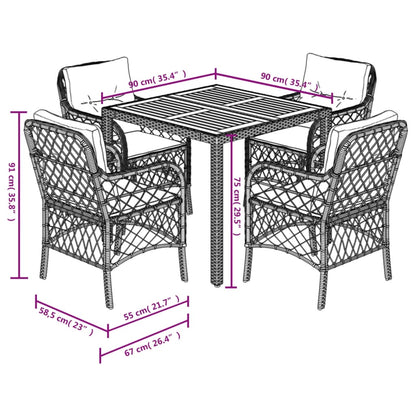 5-delige Tuinset met kussens poly rattan grijs