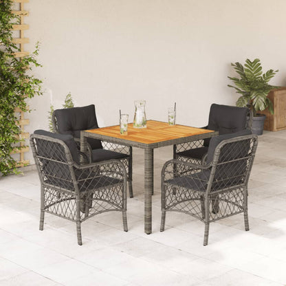 5-delige Tuinset met kussens poly rattan grijs