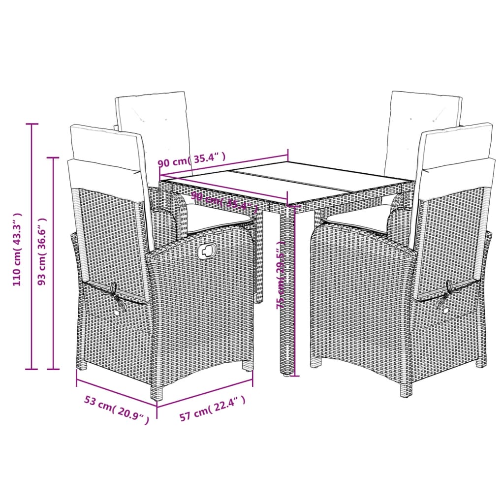 5-delige Tuinset met kussens poly rattan grijs