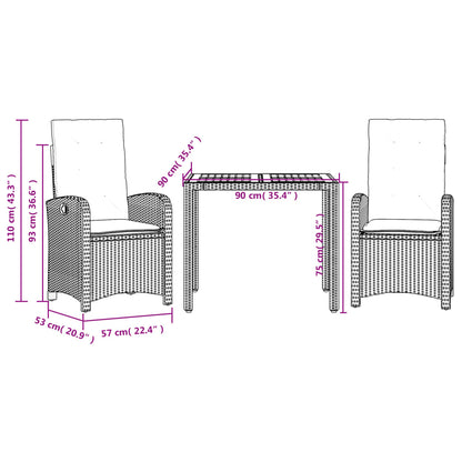 3-delige Tuinset met kussens poly rattan grijs