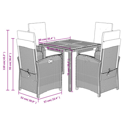 5-delige Tuinset met kussens poly rattan grijs