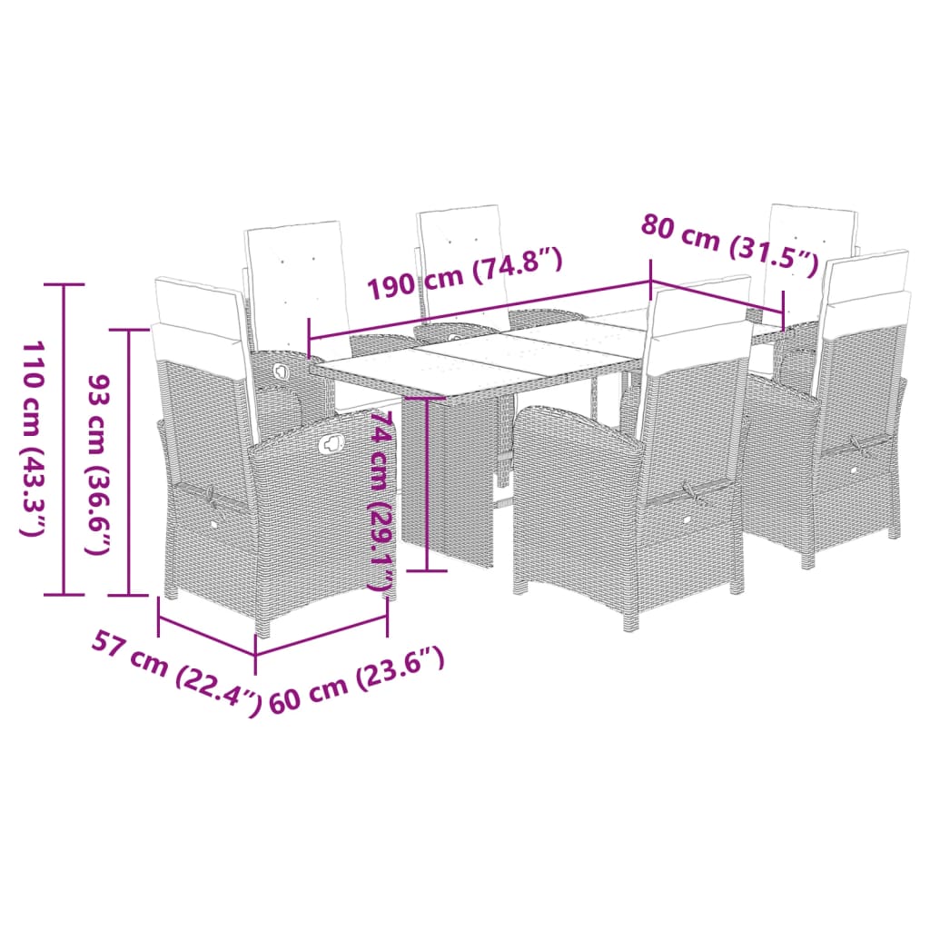 7-delige Tuinset met kussens poly rattan grijs