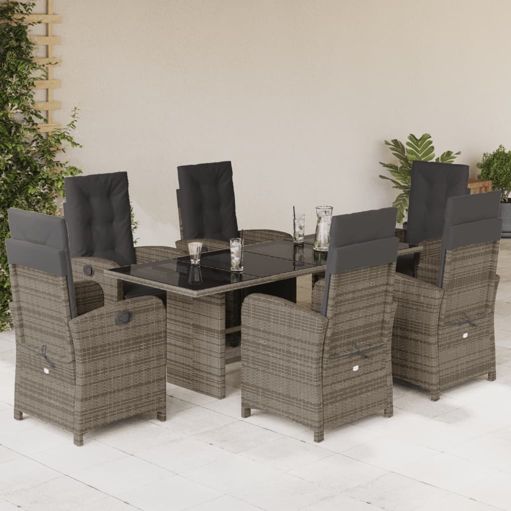 7-delige Tuinset met kussens poly rattan grijs