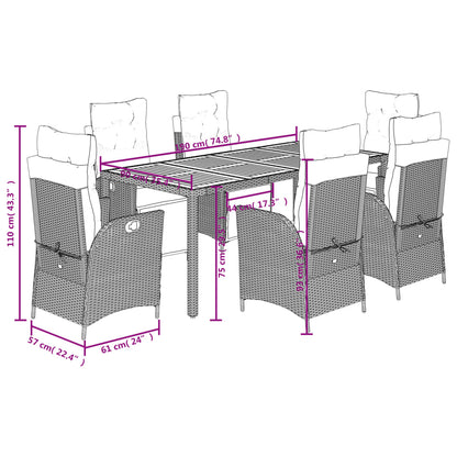 7-delige Tuinset met kussens poly rattan grijs