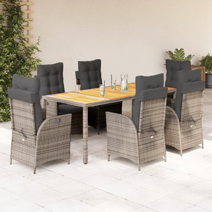 7-delige Tuinset met kussens poly rattan grijs