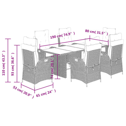 7-delige Tuinset met kussens poly rattan grijs