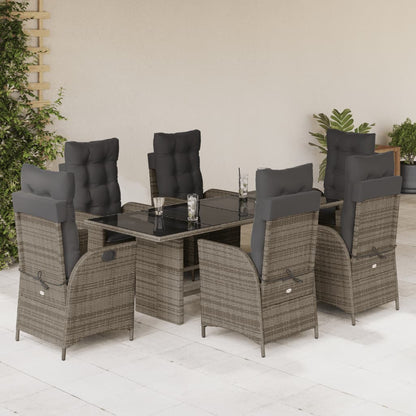 7-delige Tuinset met kussens poly rattan grijs