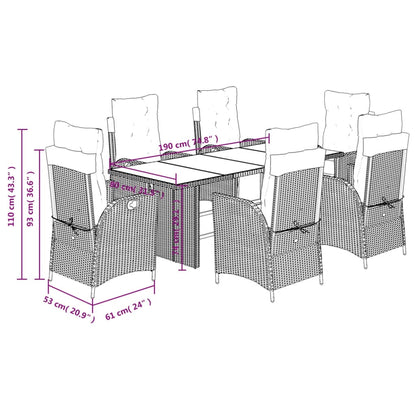 7-delige Tuinset met kussens poly rattan grijs