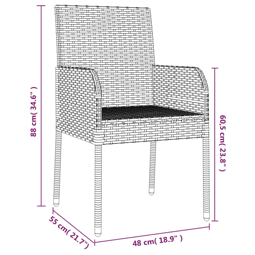 7-delige Tuinset met kussens poly rattan grijs