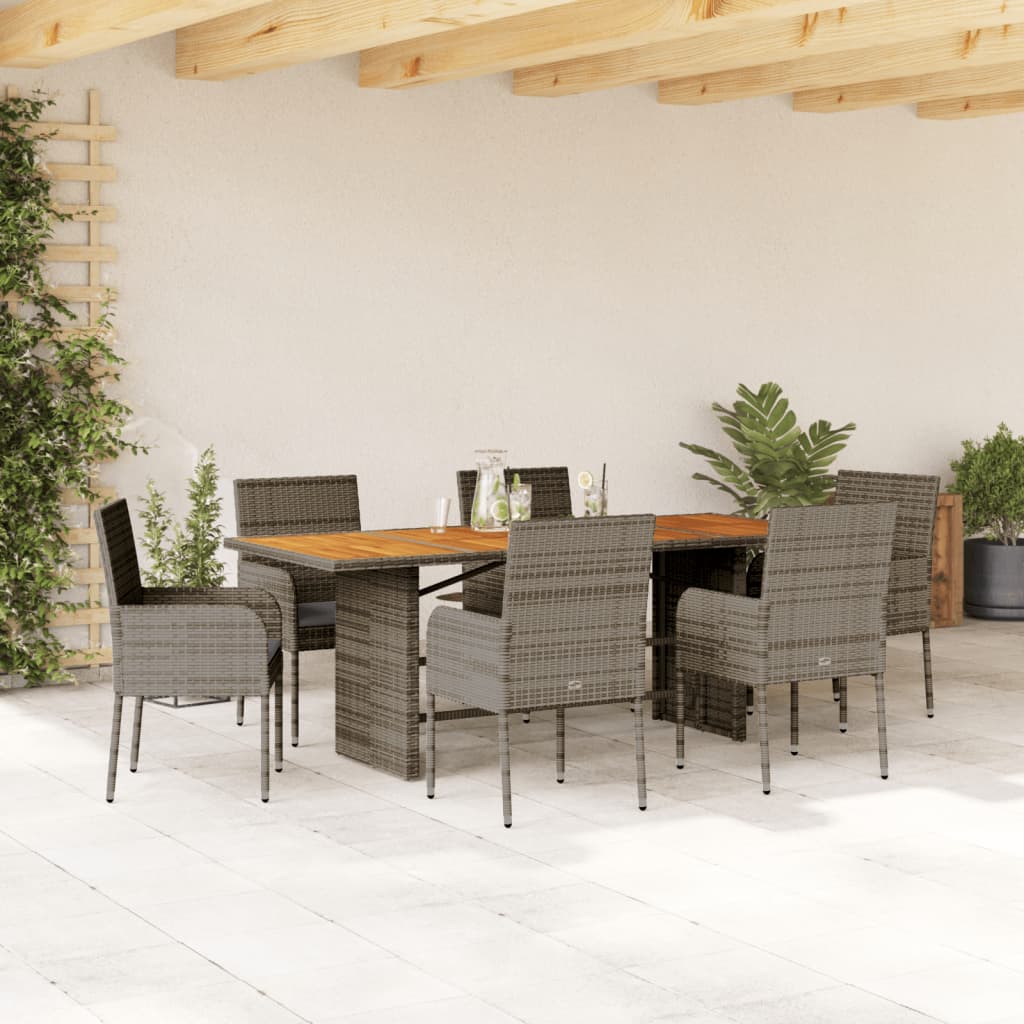 7-delige Tuinset met kussens poly rattan grijs