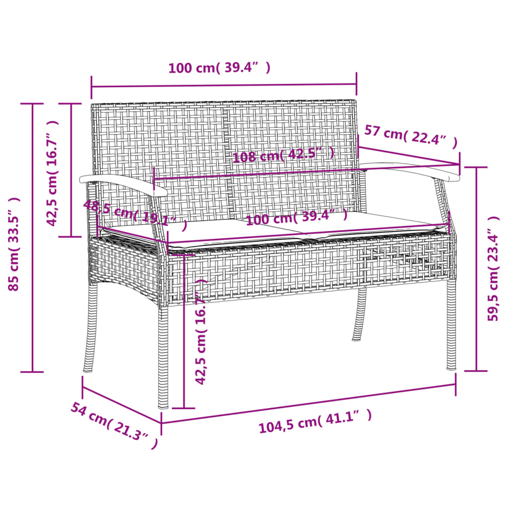 3-delige Tuinset met kussens poly rattan grijs