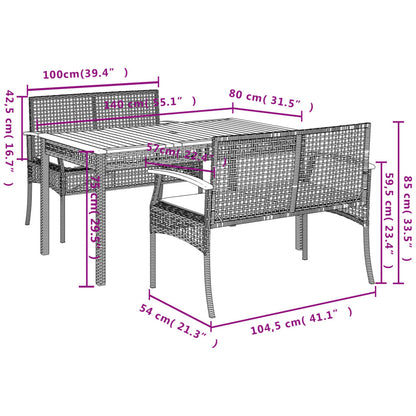 3-delige Tuinset met kussens poly rattan grijs