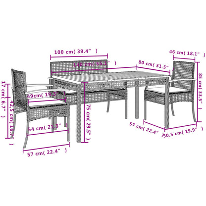 5-delige Tuinset met kussens poly rattan grijs