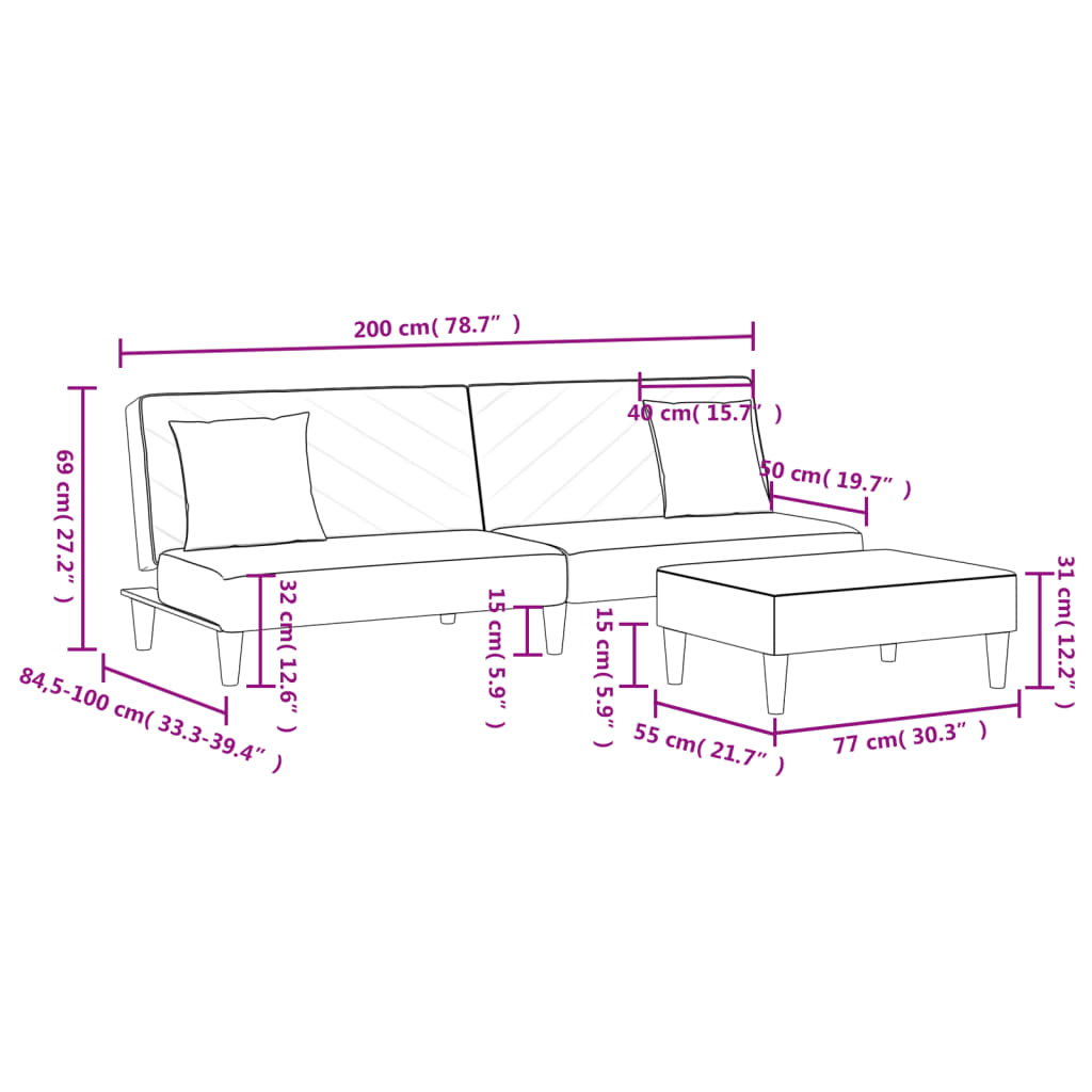 2-delige Loungeset met kussens fluweel zwart